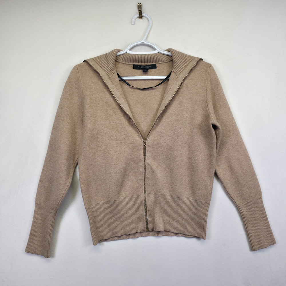 Andrew Marc Cardigan Womens XS Beige Turtleneck Ribbed Knit Minimalist‎ Layering - Picture 3 of 13